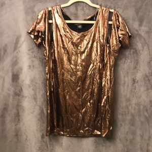 Ashley Stewart bronze metallic cold shoulder top. 18/20. NWT.